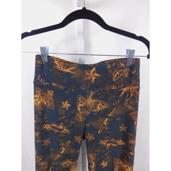 No Boundaries Leggings Womens Small Medium Black Orange Tattoo Print Butterfly - Picture 2 of 12